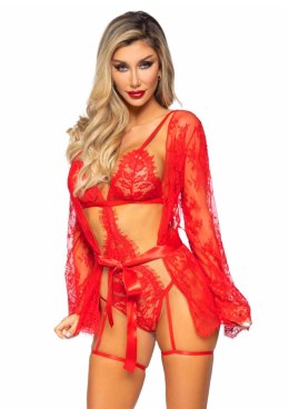 Teddy, lace robe & ribbon tie Red