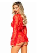 Teddy, lace robe & ribbon tie Red