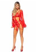 Teddy, lace robe & ribbon tie Red