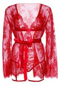 Teddy, lace robe & ribbon tie Red