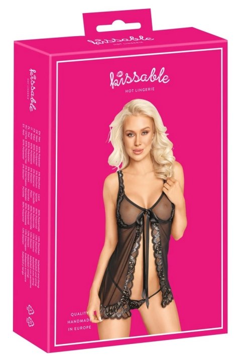 Kissable - Seksowna Koszulka Nocna Z Koronką + Stringi Czarne L/XL