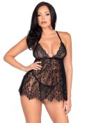 Floral Lace Babydoll & String Black