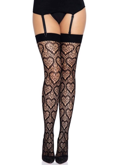 Heart Net Thigh Highs Black