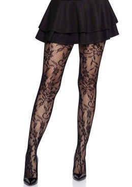 Seamless Floral Lace Tights Black