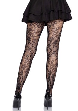 Seamless Floral Lace Tights Black