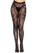 Seamless Floral Lace Tights Black