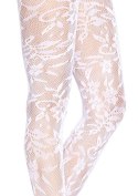 Seamless Floral Lace Tights White