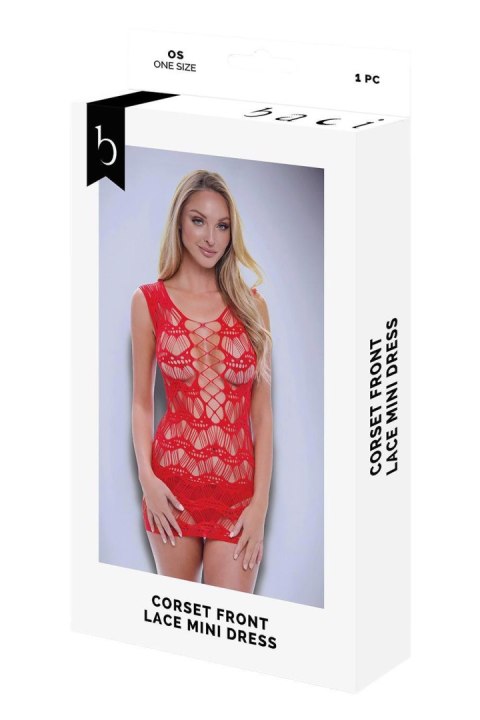 BACI CORSET FRONT LACE MINI DRESS RED, OS