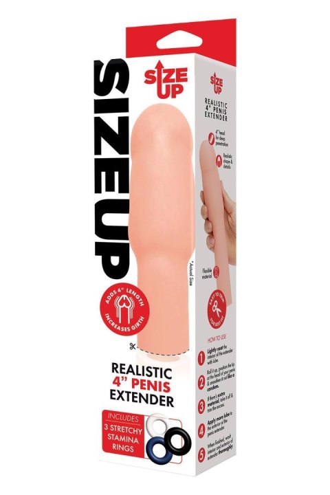 SIZE UP 4 INCH EXTRA REALISTIC PENIS EXTENDER -FLESH