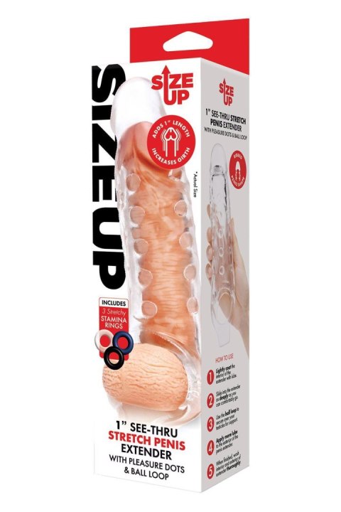 SIZE UP CLEAR VIEW STUDDED PENIS EXTENDER WITH BALL LOOP