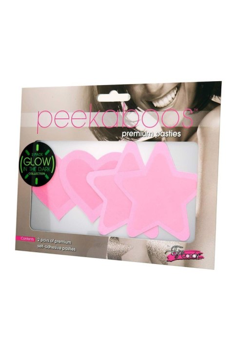 PEEKABOO PASTIES HOT PINK GLOW IN THE DARK HEARTS AND STARS