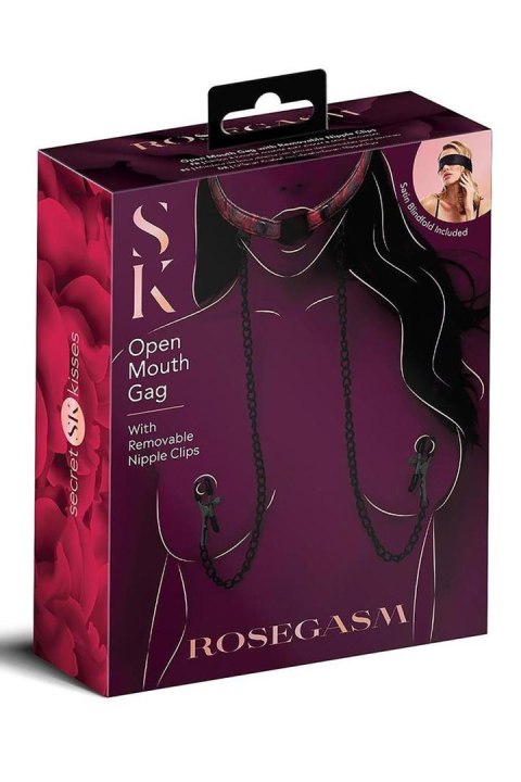 SECRET KISSES ROSEGASM OPEN MOUTH GAG WITH NIPPLE CLIPS