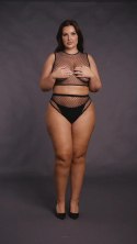 2 piece with crop top, pantie and fishnet structure.