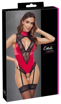 Cottelli LINGERIE - Seksowne Czerwone Body Z Delikatną Koronką Bez Krocza L