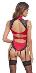 Cottelli LINGERIE - Seksowne Czerwone Body Z Delikatną Koronką Bez Krocza M