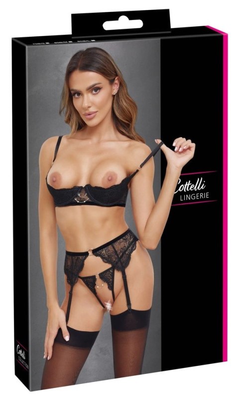 Cottelli LINGERIE - Seksowne Koronkowy 3-Częściowy Komplecik Czarny 85B/L