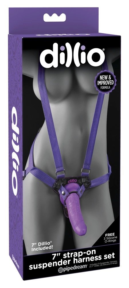 Dillio - Dildo Strap-On Uprząż Fioletowy 19cm