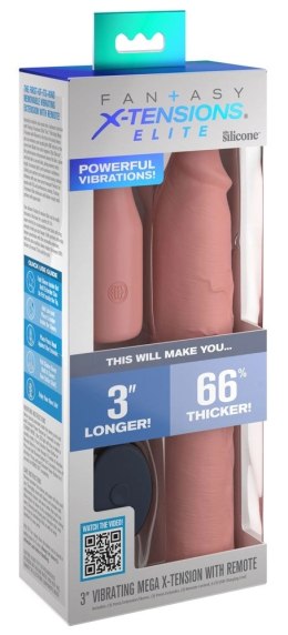 FXTE - Nakładka Na Penisa 66% Grubszy Penis + 7,6 CM Z Wibracjami Cielisty