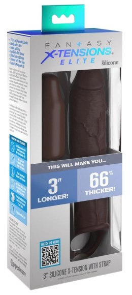 FXTE - Nakładka Na Penisa 66% Grubszy Penis Z Pierścieniem + 8,9 CM Brązowy