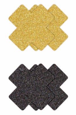 PRETTY PASTIES GLITTER CROSS BLACK GOLD 2 PAIR