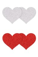 PRETTY PASTIES GLITTER HEARTS RED SILVER 2 PAIR