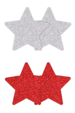 PRETTY PASTIES GLITTER STARS RED SILVER 2 PAIR