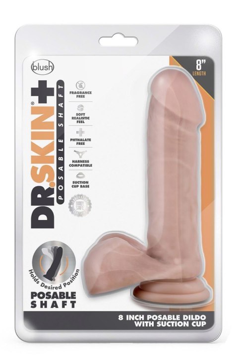 DR. SKIN PLUS 8 INCH POSABLE DILDO WITH BALLS VANILLA