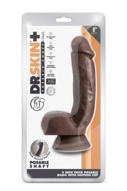 DR. SKIN PLUS 8 INCH THICK POSEABLE DILDO WITH SQUEEZABLE BALLS CHOCOLATE