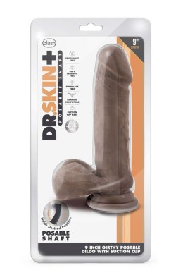 DR. SKIN PLUS 9 INCH THICK POSABLE DILDO WITH BALLS CHOCOLATE