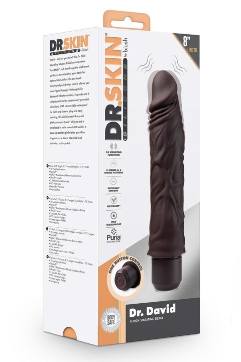 DR. SKIN SILICONE DR. DAVID 8 INCH VIBRATING DILDO BROWN