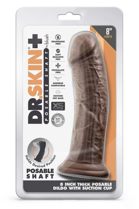 DR. SKIN PLUS 8 INCH THICK POSABLE DILDO CHOCOLATE