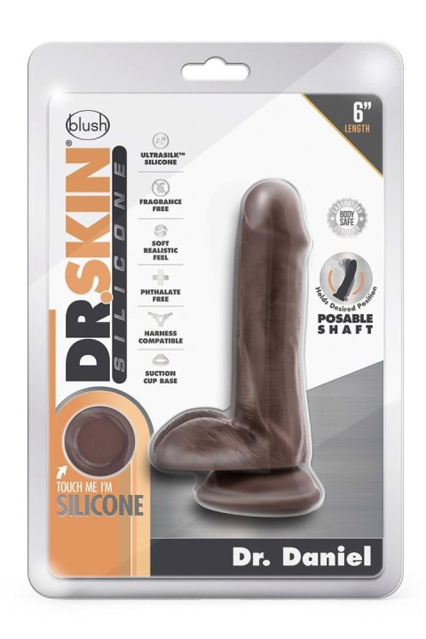 DR. SKIN SILICONE DR. DANIEL 6 INCH DILDO WITH SUCTION CUP CHOCOLATE