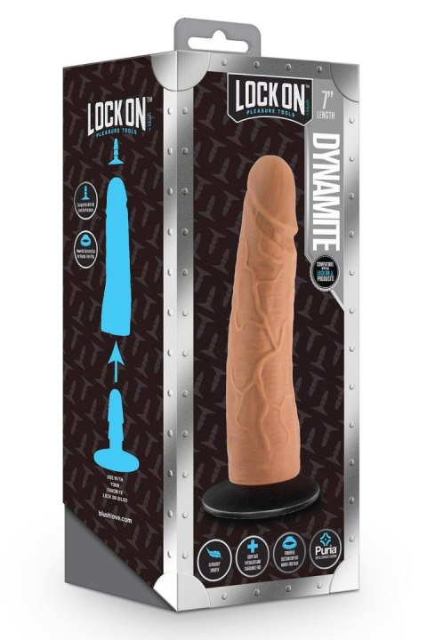 LOCK ON DYNAMITE 7 INCH DILDO WITH SUCTION CUP ADAPTER MOCHA