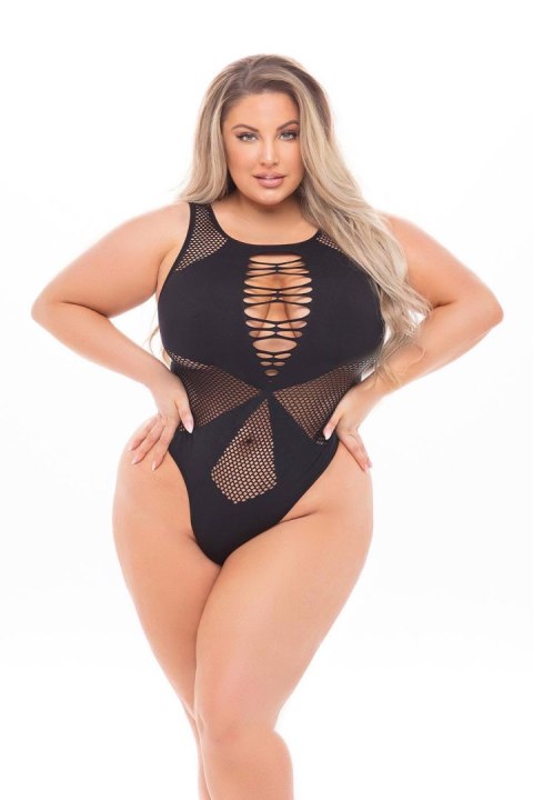 DUCHESS HIGHNECK BODYSUIT BLACK, PLUS SIZE