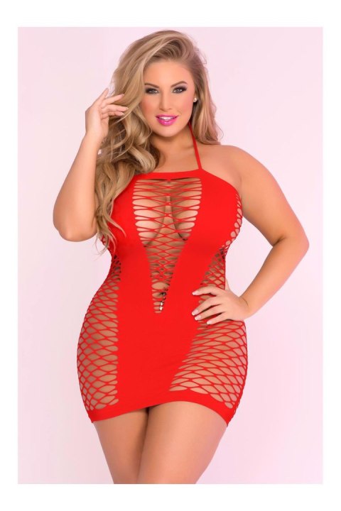 SEAMLESS V-PLUNGE DRESS RED, PLUS SIZE