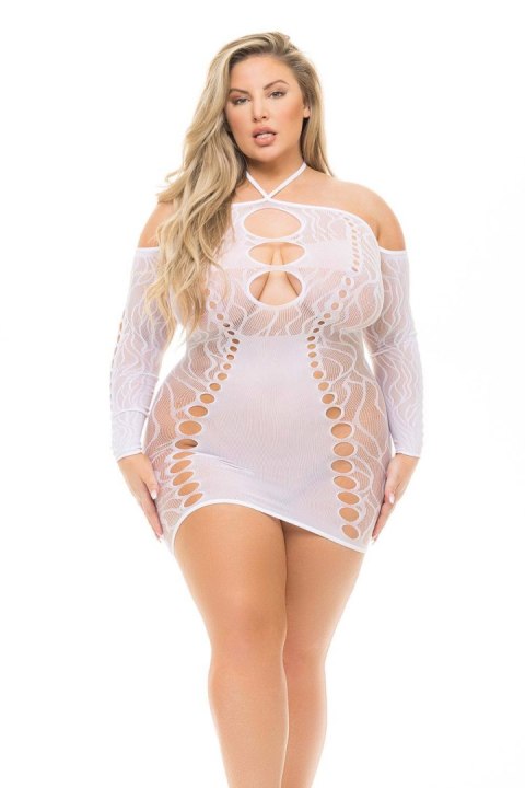 ANIMAL INSIDE HALTER DRESS WHITE, PLUS SIZE