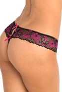 CROTCHLESS LACE THONG WITH BOWS BLACK, M/L