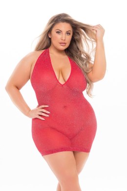 LOVE BITE PLUNGE HALTER DRESS RED, PLUS SIZE