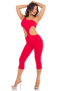 ONE SHOULDER CROPPED CATSUIT RED, M/L