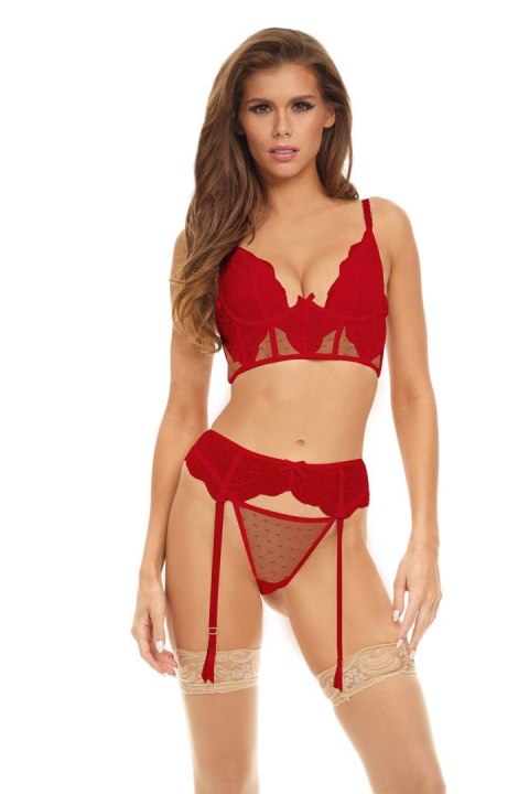 BOMBSHELL BOUDOIR PEEK A BOO WIRE 3 PC SET RED, L