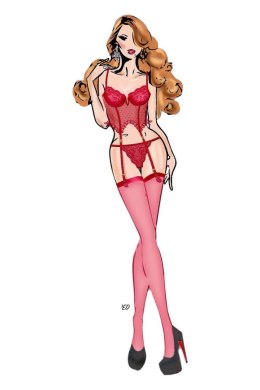 BOMBSHELL BOUDOIR V WIRE CORSET AND G SET RED, L