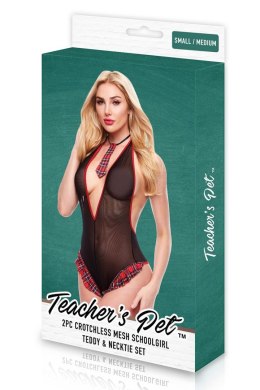 TEACHERS PET 2 PC SEE THRU CROTCHLESS SCHOOLGIRL TEDDY SET, M/L