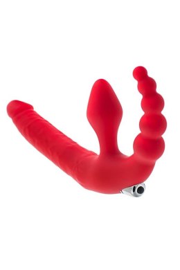 Black & Red, Beltless strapon with vibro-bullet, moisture-resistant, silicone, red 35 cm