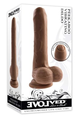 EVOLVED PEEK A BOO VIBRATING DILDO 8 INCH DARK