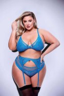 3PC LACE & MESH BRA, GARTER & PANTY SET BLUE, QUEEN