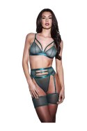 3PC STRAPPY BRA, GARTER & PANTY SET GREEN, M/L