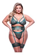 3PC STRAPPY BRA, GARTER & PANTY SET GREEN, QUEEN