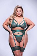 3PC STRAPPY BRA, GARTER & PANTY SET GREEN, QUEEN