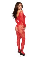 BACI LONGSLEEVE CROTCHLESS BODYSTOCKING RED, OS