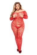 BACI LONGSLEEVE CROTCHLESS BODYSTOCKING RED, QUEEN